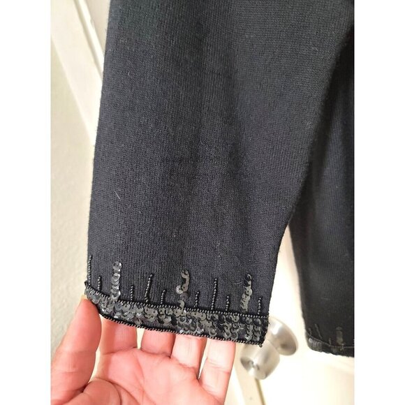 Talbots Black Sequined Cardigan Sweater Size XL 100% Pure New Wool - Picture 7 of 14